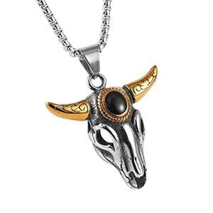 Vintage Bull Head Men's Stainless Steel Necklace